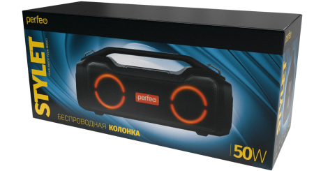 Колонка Perfeo "STYLET" LED, TWS, MP3 microSD, Powerbank, AUX, 50Вт, Black