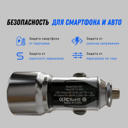 АЗУ блок 3A, 20W 1USB+1Type-C Depod DCA-001 Black