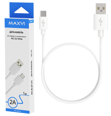 Кабель Type-C - USB 2A Maxvi MC-02 White